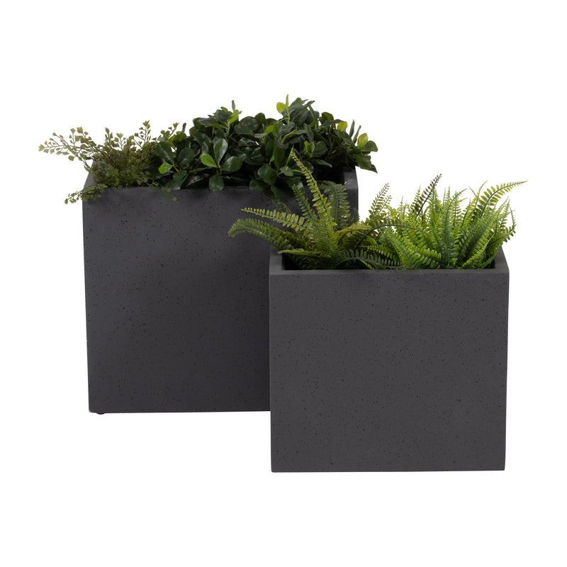 Resin, S/2 16/20D Nested Square Planters, Dk. Gra