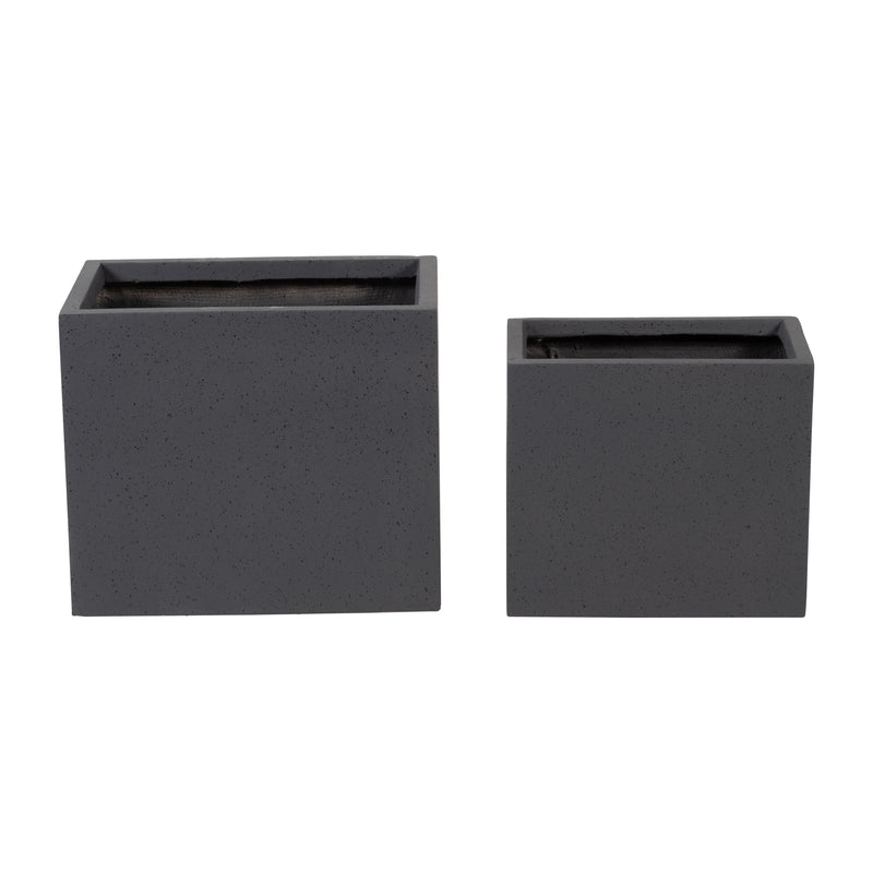 Resin, S/2 16/20D Nested Square Planters, Dk. Gra