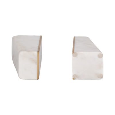 S/2 Marble 6h Slanted Bookends W/gold Trim,white