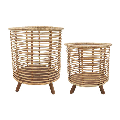 Rattan, S/2 12/14D Woven Planters, Brown