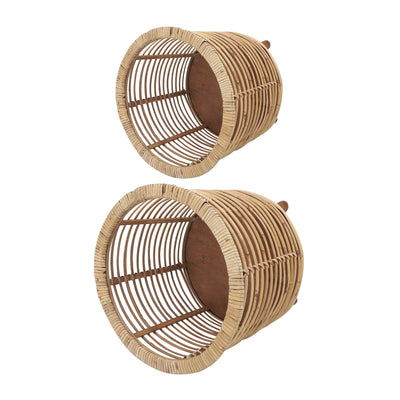 Rattan, S/2 12/14D Woven Planters, Brown