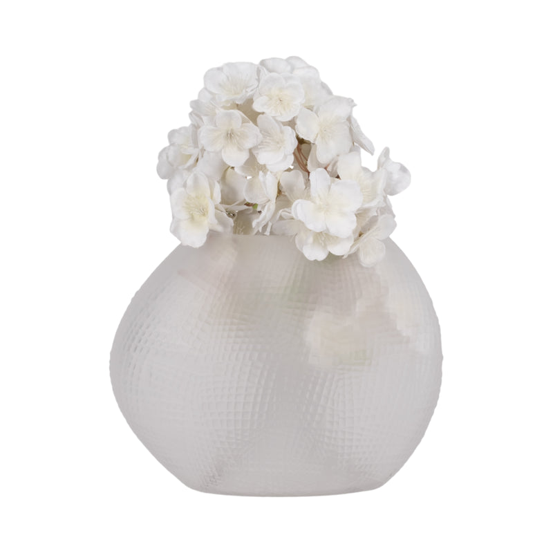 GLASS 8H TEXTURED VASE, FROSTED WHITE