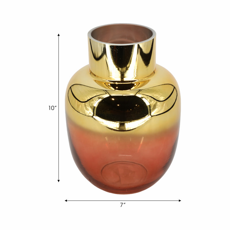 GLASS 10H METALLIC VASE, PINK/GOLD