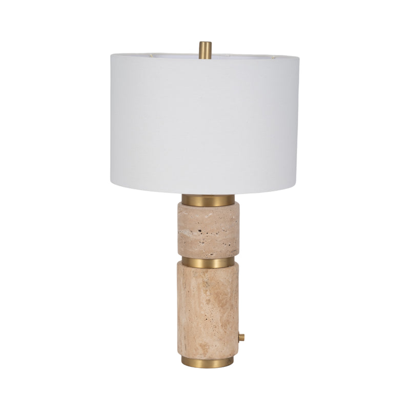 26 Knox Travertine Table Lamp, Gold/ivory