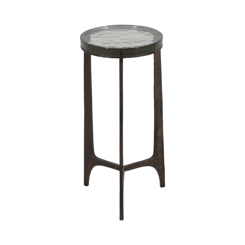 22 Thick Glass Top Round Accent Table, Antique Br