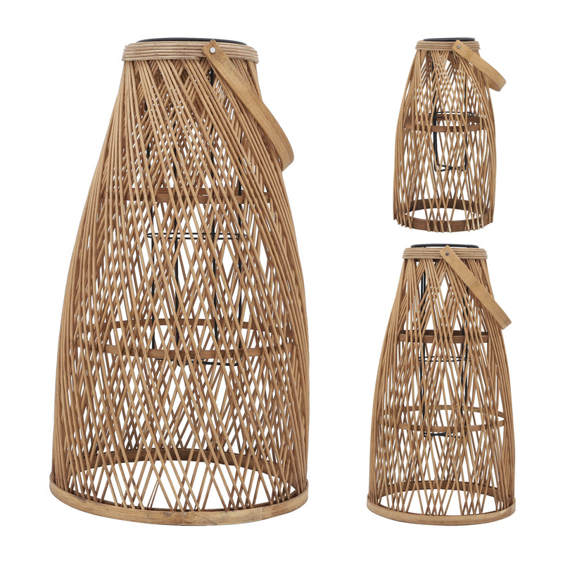 Bamboo, S/3 13/17/21 Woven Lantern, Brown