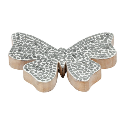 GLASS, 8 MOSAIC BUTTERFLY, WHITE