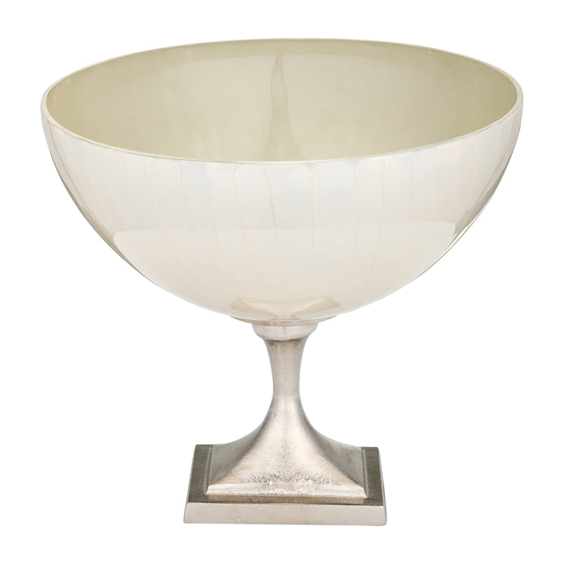 GLASS, 11 BOWL W/ METAL STAND, PEARL WHITE