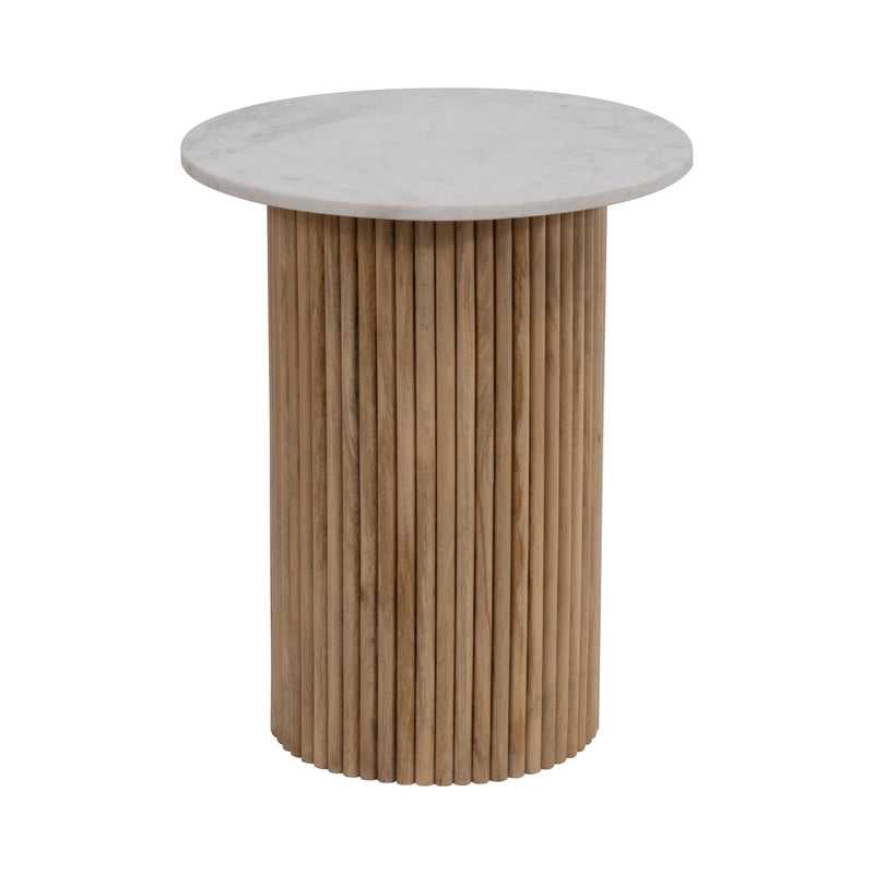 Wood/Marble, 22H Reeded, Side Table, Natural/Whit