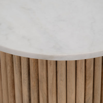 Wood/Marble, 22H Reeded, Side Table, Natural/Whit