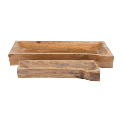 WOOD, S/2 17/23L RECTANGULAR TRAYS, NATURAL