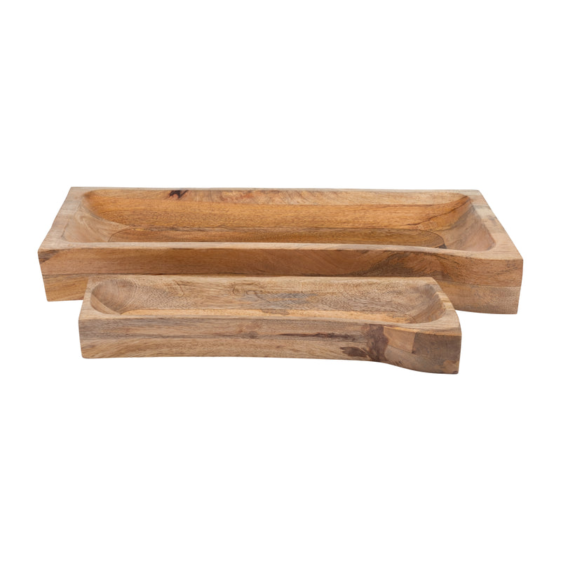 WOOD, S/2 17/23L RECTANGULAR TRAYS, NATURAL