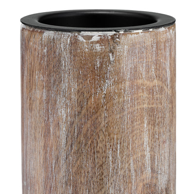 Wood, 14H 2-Tone Textured Candle Holder, Brown