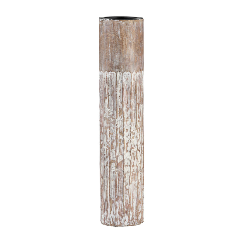 Wood, 14H 2-Tone Textured Candle Holder, Brown