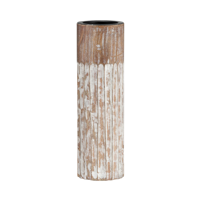 Wood, 10H 2-Tone Textured Candle Holder, Brown