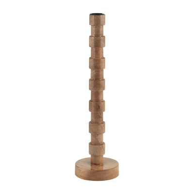 WOOD, 15H TEXTURED TAPER CANDLE HOLDER, BROWN