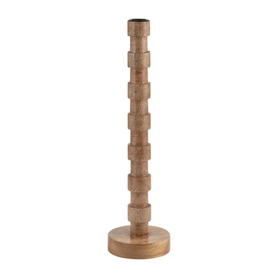 WOOD, 15H TEXTURED TAPER CANDLE HOLDER, BROWN