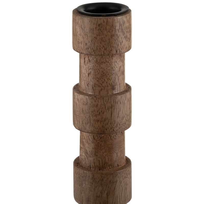 WOOD, 15H TEXTURED TAPER CANDLE HOLDER, BROWN