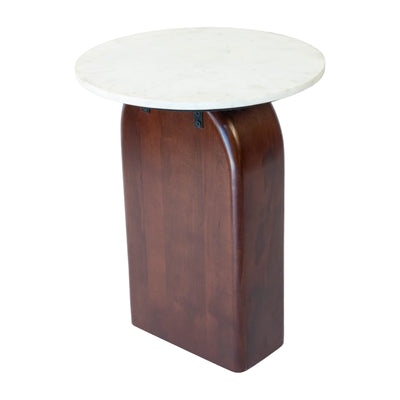 Marble/Wood,18Dx23H Round Side Table,Walnut/Wht