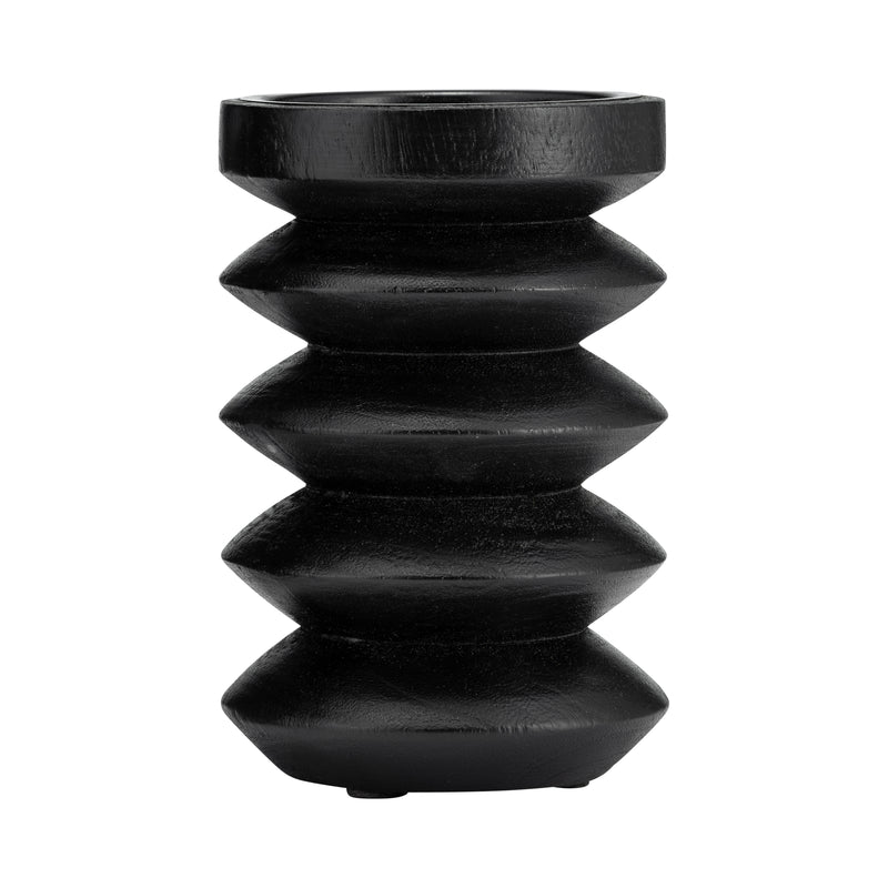 WOOD, 6H ACCORDION CANDLE HOLDER, BLACK