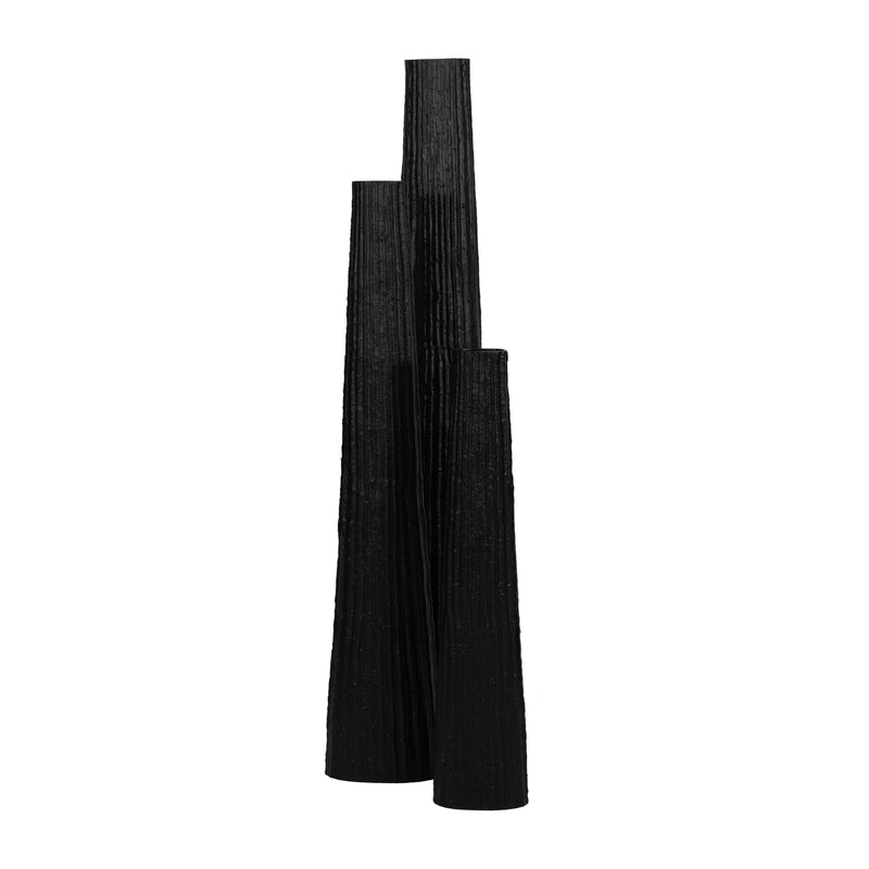 METAL, 58 RIBBED FLOOR VASE, BLACK