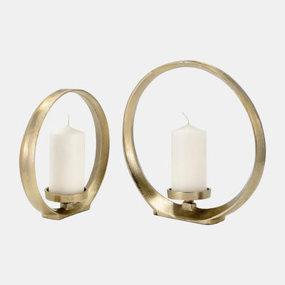 METAL,S/2 10/13H, RING SHAPE CANDLE HOLDER,GOLD