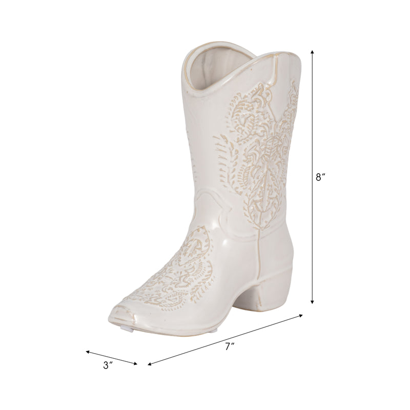 8 Cowboy Boot Vase, White