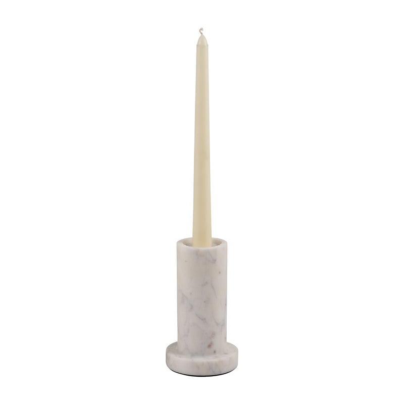 MARBLE,5H,TAPER CANDLE HOLDER W/FLAT BASE,WHITE