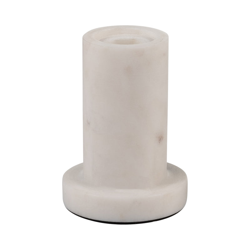 MARBLE,4H,TAPER CANDLE HOLDER W/FLAT BASE,WHITE