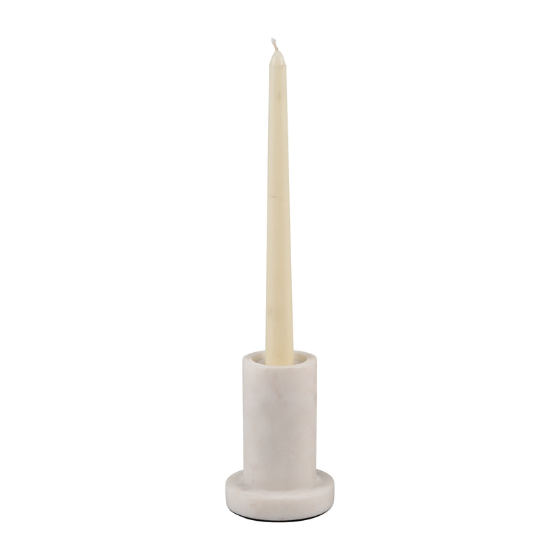 MARBLE,4H,TAPER CANDLE HOLDER W/FLAT BASE,WHITE