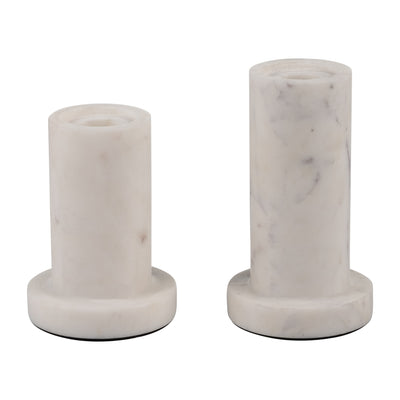 MARBLE,4H,TAPER CANDLE HOLDER W/FLAT BASE,WHITE