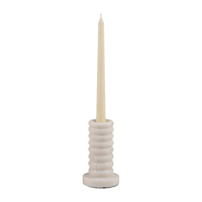 MARBLE,5H,RIBBED TAPER CANDLE HOLDER ,WHITE