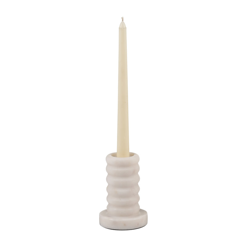 MARBLE,4H,RIBBED TAPER CANDLE HOLDER ,WHITE