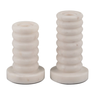 MARBLE,4H,RIBBED TAPER CANDLE HOLDER ,WHITE