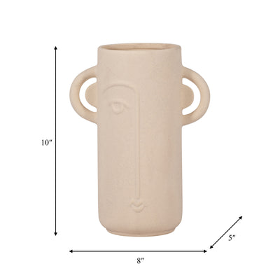 Cer, 10 Face Vase W/ Handles, Ivory