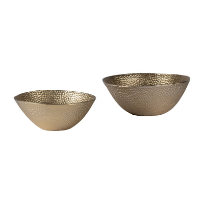 METAL,S/2 11/13, ROUND HAMMERED BOWLS,CHAMPAGNE