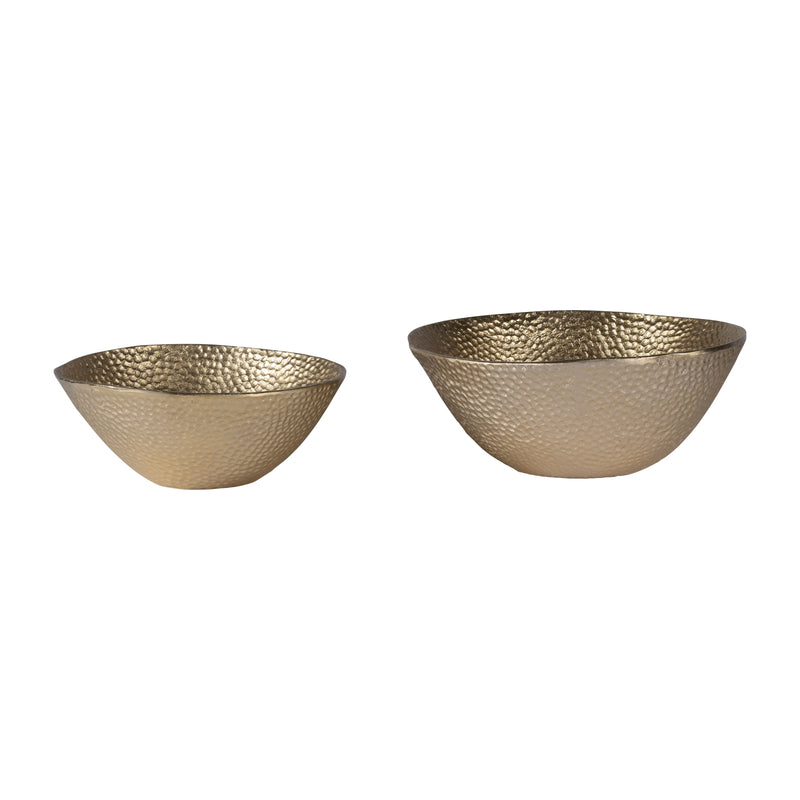 METAL,S/2 11/13, ROUND HAMMERED BOWLS,CHAMPAGNE