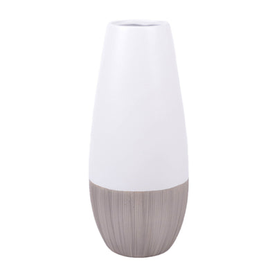 CER, 17H 2-TONE VASE, CREME/WHITE