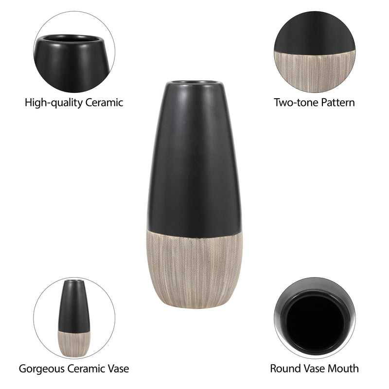 CER, 13H 2-TONE VASE, CREME/BLK