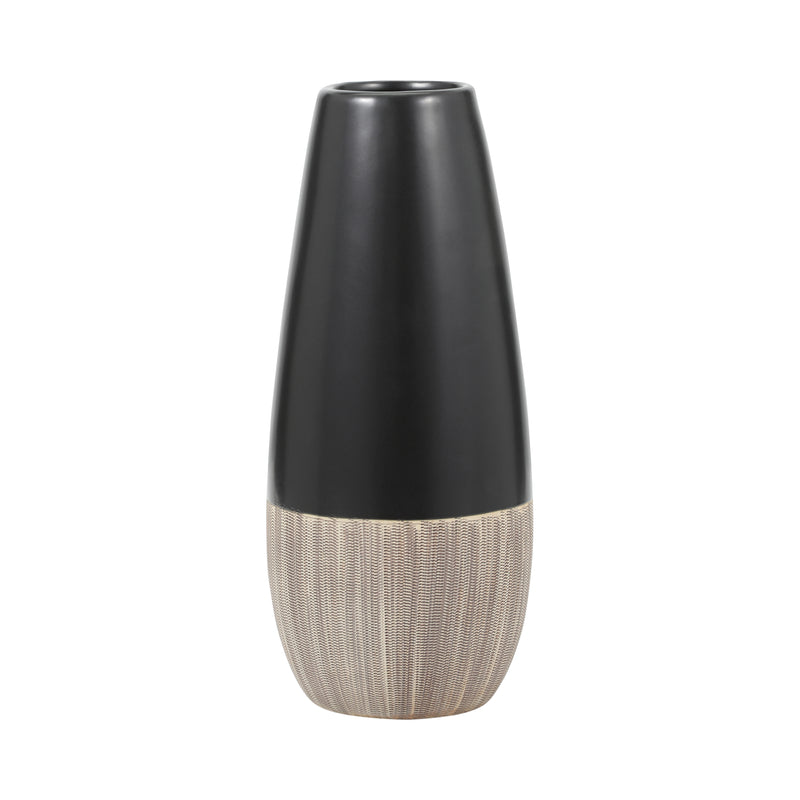 CER, 13H 2-TONE VASE, CREME/BLK