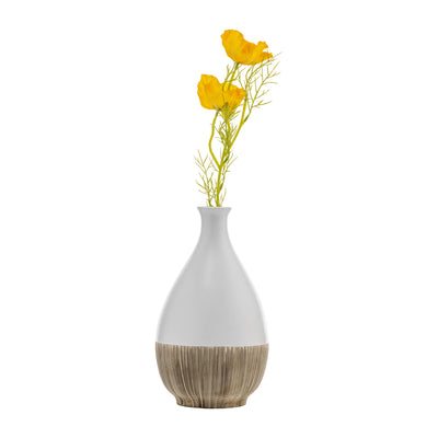 CER, 7H 2-TONE TEARDROP VASE, CREME/WHT