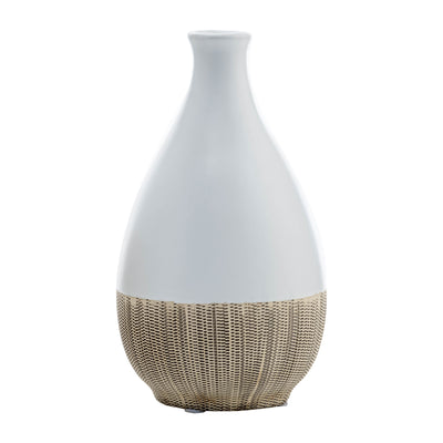 CER, 7H 2-TONE TEARDROP VASE, CREME/WHT