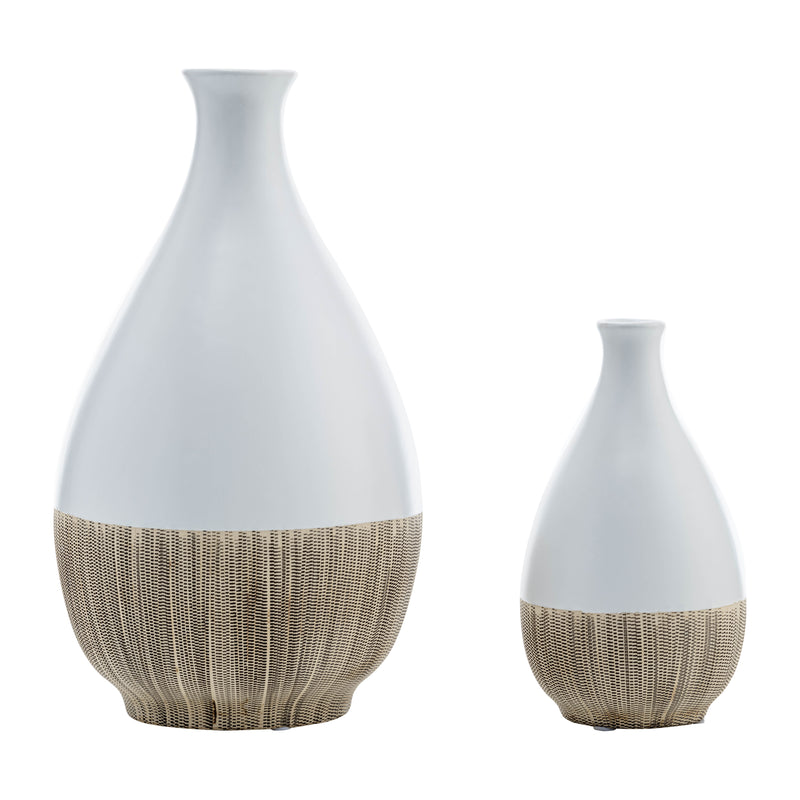 CER, 7H 2-TONE TEARDROP VASE, CREME/WHT