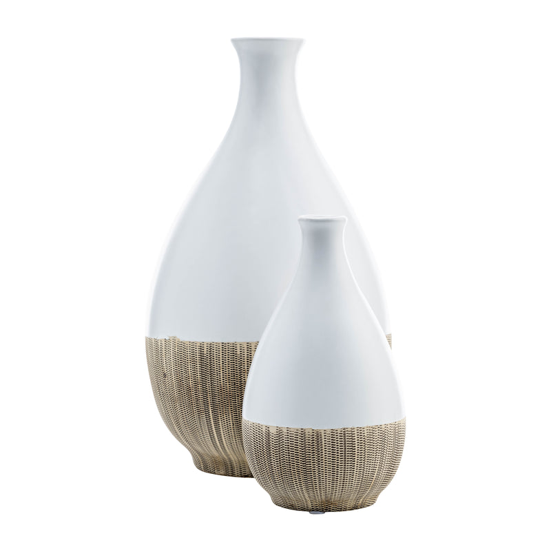 CER, 7H 2-TONE TEARDROP VASE, CREME/WHT