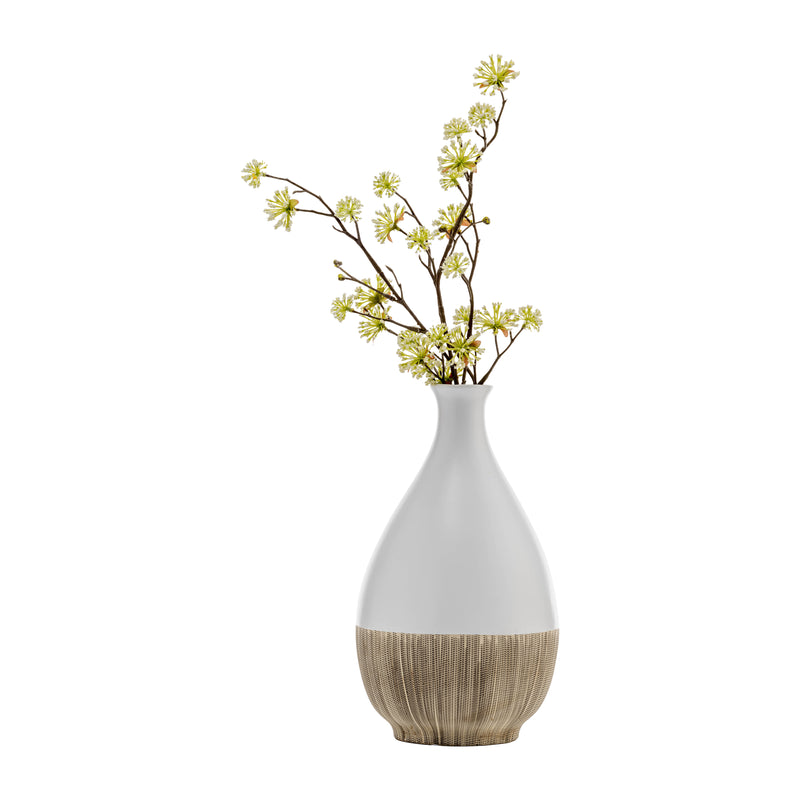 CER, 11H 2-TONE TEARDROP VASE, CREME/WHT