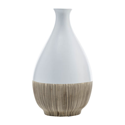 CER, 11H 2-TONE TEARDROP VASE, CREME/WHT