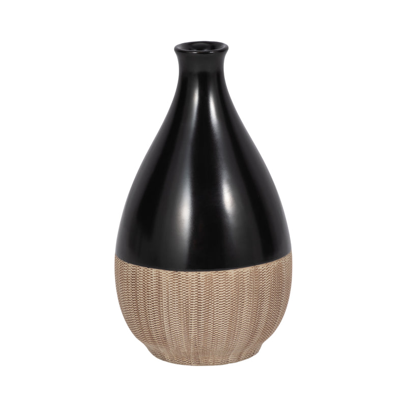 CER, 7H 2-TONE TEARDROP VASE, CREME/BLK