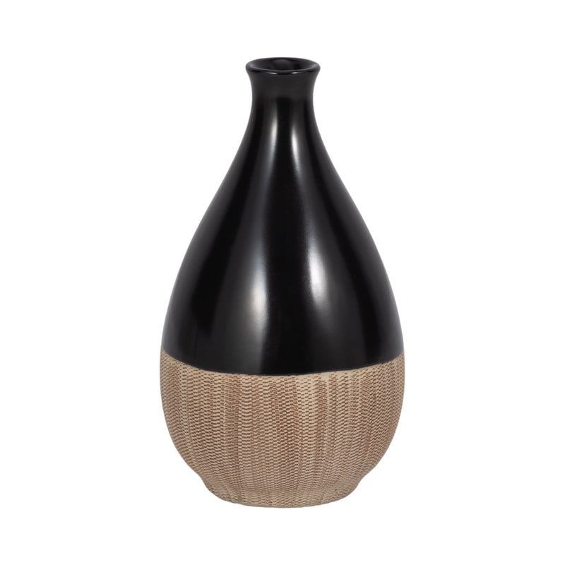 CER, 7H 2-TONE TEARDROP VASE, CREME/BLK