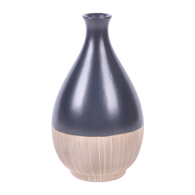 CER, 11H 2-TONE TEARDROP VASE, CREME/BLK