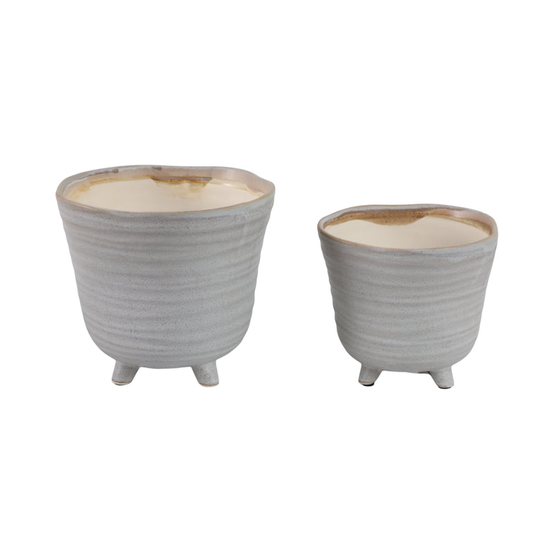 S/2 6/7 Organic Footed Planters, Ivory